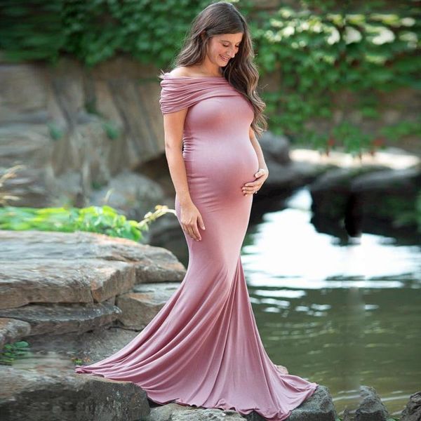 

maternity dresses women solid pregnants pography props off shoulder long dress zwangerschaps jurk voor fotografie, White