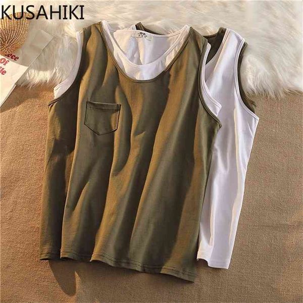 

hit color patchwork fake two pieces graphic t shirts causal korean sleeveless o-neck pockets women tee 6h999 210603, White