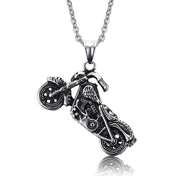 

pendant necklaces vintage men's stainless steel gothic ghost rider motorcycle necklace cool skeleton skull rock biker jewelry for men b, Silver