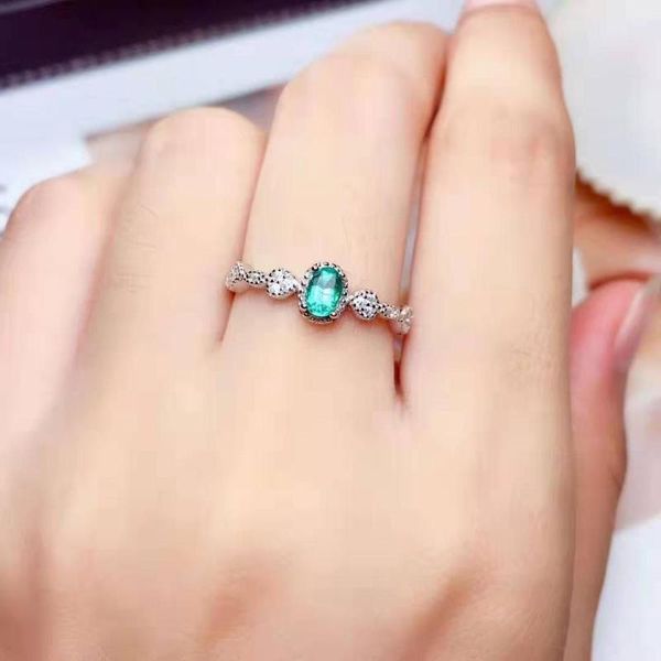 

cluster rings natural emerald gemstone ring s925 pure silver stone fine fashion wedding charming jewelry for women, Golden;silver