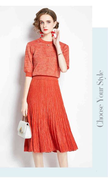 

two piece dress autumn winter two piece set, bat sleeve v-neck knitted sweater, high waist tight skirt, shiny silk, White