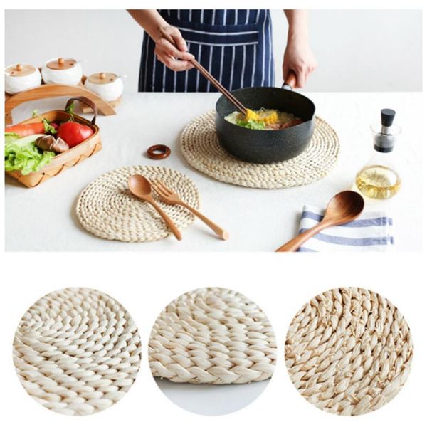 

mats & pads 1pc placemat corn fur woven dining table mat heat insulation pot holder round coasters coffee drink tea cup mug