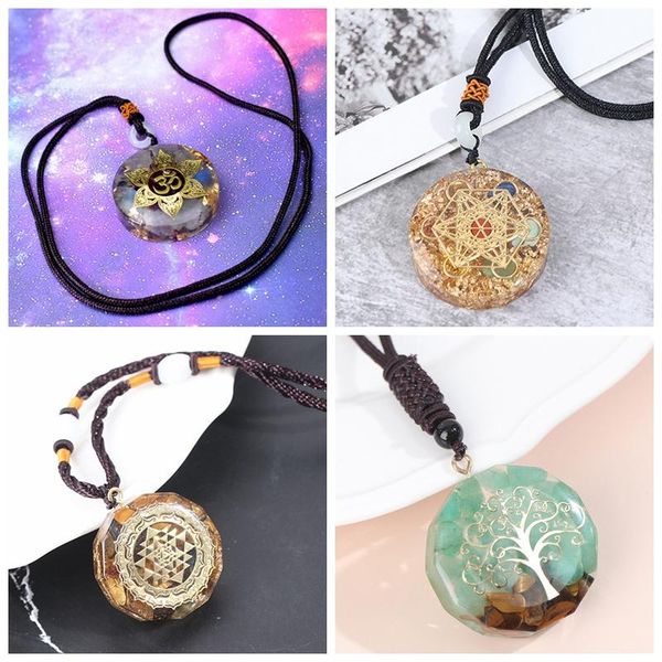 

pendant necklaces retro orgonite healing energy necklace natural crystal 7 chakra drop gum meditation jewelry, Silver