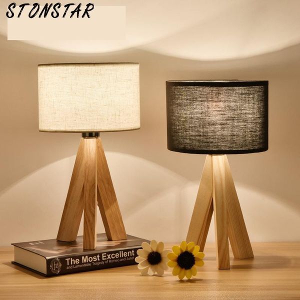 

table lamps e27 wood lamp w/ fabric lampshade bedside desk decoration lights bed light reading lighting fixture for bedroom