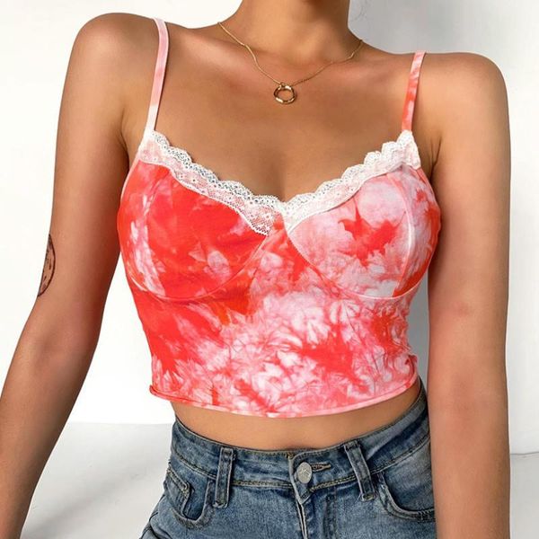 

women's tanks & camis women tie dye print crop fashion v-neck spaghetti strap 2021 party clubwear summer, White