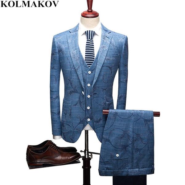 

men's suits & blazers (jacket+vest+pants) 2021 slim fit business casual mens suit jackets vest pants man floral wedding, White;black