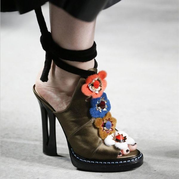 

flower high heels sandals women ankle strap sandalias mujer 2021 summer sandalia feminina catwalk shoes zapatos de, Black