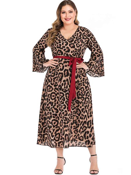 

women's plus size hy89348# large leopard lace up v-ne stitching