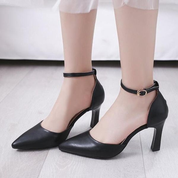 

dress shoes women heels pu leather fashion buckle block pumps high summer sandals office work party heel, Black