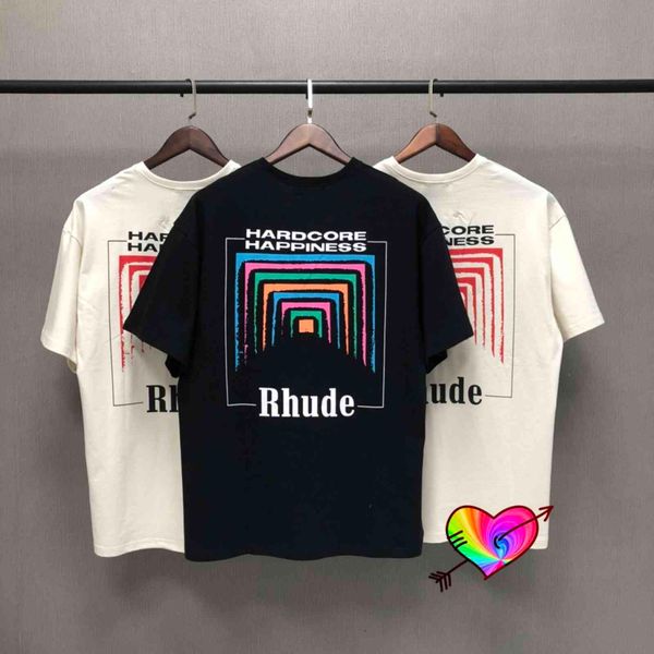 

women's t-shirt oversize rhude box perspective t-shirt summer men women vintage 1:1 quality rhude tee color print short sleeve jhoh, White