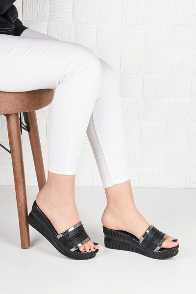 

slippers women's black silvery wedges