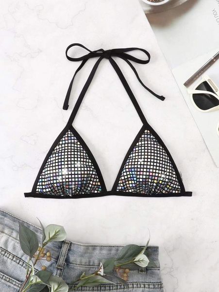 

metal fabric halter bikini v7zv#, White;black