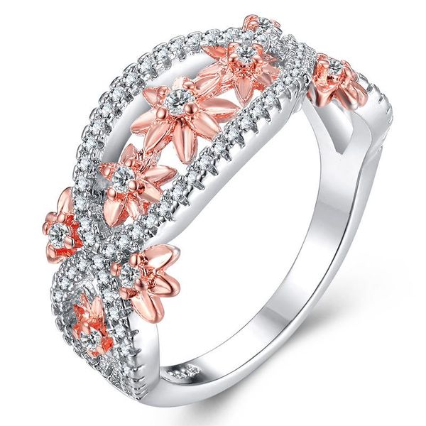 

sterling silver snow cz rose golden rings for women wedding engagement female cute ring jewelry girlfriend birthday gift cluster, Golden;silver