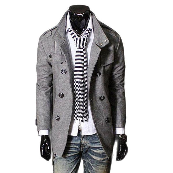 

men's wool & blends winter men fashion double breasted coat good quality slim woolen jacket man casual korean style overcoat abrigo hom, Black