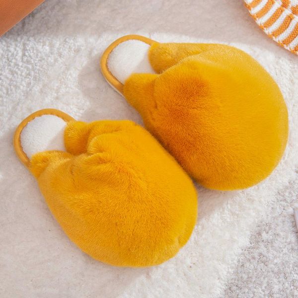 

slippers fashion women furry winter warm flats faux fur pompom for girls lady home indoor floor cotton shoes, Black
