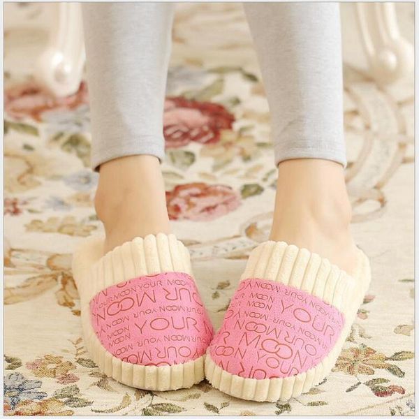 

slippers women /men home winter soft floor lovers couples shoes indoor flats warm plush cotton slipper, Black