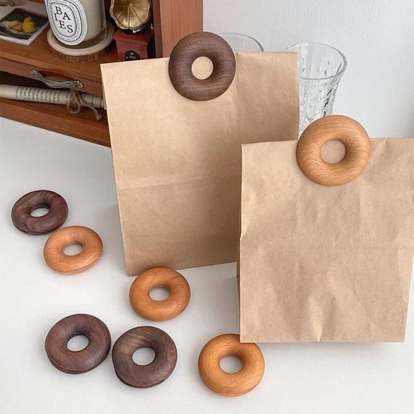

bag clips creative doughnut shaped snack tea sealing strips beech donuts black walnuts wooden circular clip pocket folder