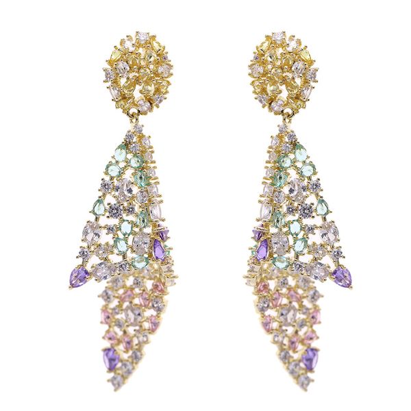 

kimter exaggerated rhinestone earrings fashion hollow hanging dangle earring long shiny crystal ear stud women accessories a43z, Silver