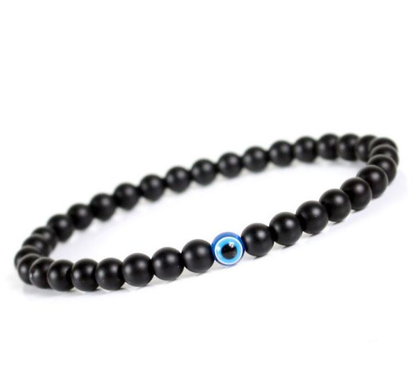 

beaded, strands european and american fashion black crystal elastic rainbow beaded bracelet for men women with blue small eyes