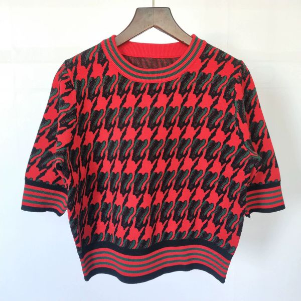 

2021 autumn brand same style regular short sleeve crew neck blavk white kint sweater women clothes mihonh0, White;black