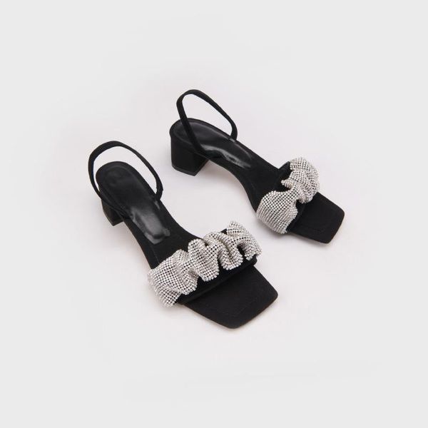 

slippers guidibasic summer shoes women high heels sandals korean style cow suede fashion flip flops bright diamond decoration, Black