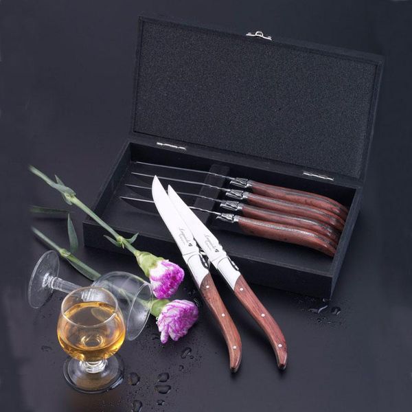 

forks 6pc stainless steel fork set w/ rose wood handles in wooden gift box 8.7inch steak knife restaurant home