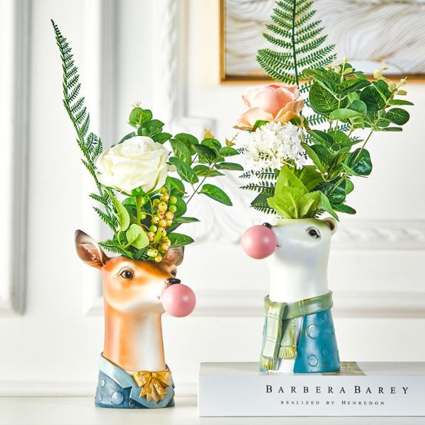 

desk & table clocks cute animal arts vase zebra polar bear deer panda fleshy flower pot resin crafts home decorative r3889