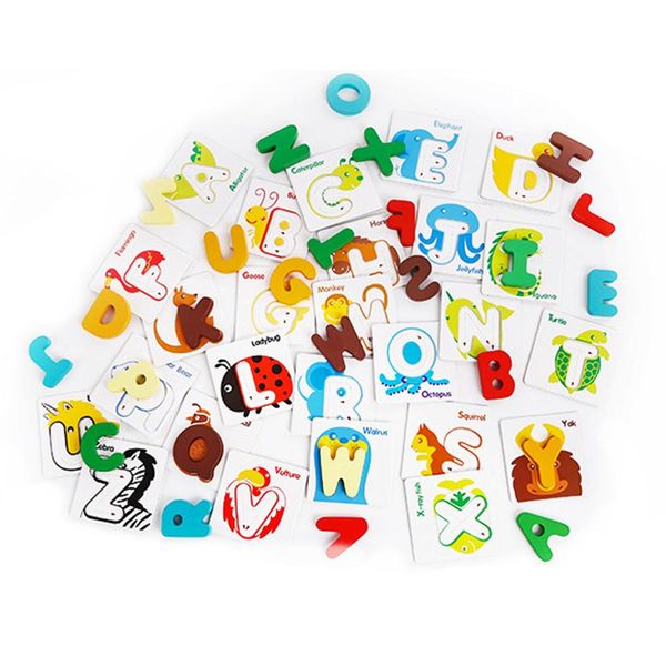 

health cognitive animal letter flash cards wood puzzle toy for pre-school baby children recognition letter cards