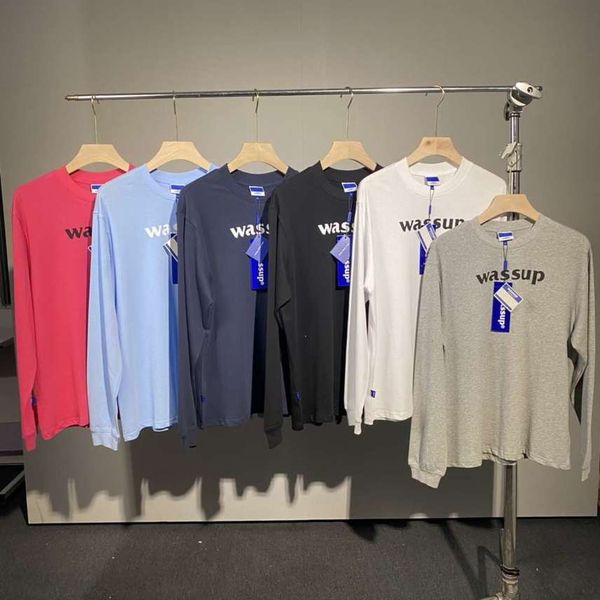 

correct version wassup basic printed letters men's and women's street casual loose round neck thin sweater, Black