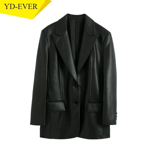 

women black faux leather blazer coat vintage notched collar long sleeve fashion female chic be930 women's suits & blazers, White;black