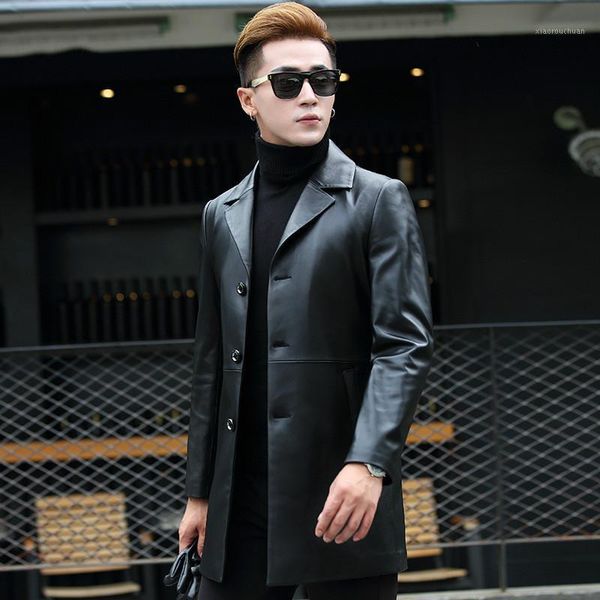 

men's leather & faux genuine jacket men spring autumn real sheepskin coat mens windbreaker campera mujer f17s002 yy367, Black