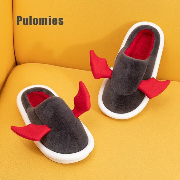

winter women indoor slipper warm short plush flip flop cute halloween gift couple house floor female men home bedroom slippers, Black
