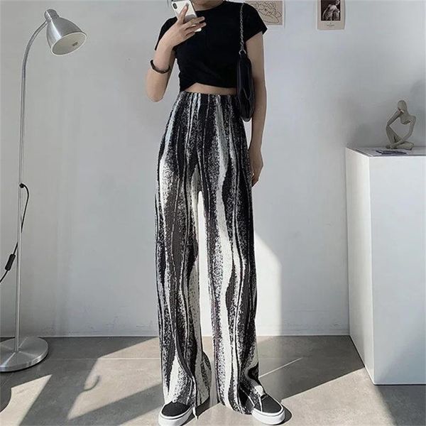 

women's pants & capris vintage mopping women elastic waist loose korean harajuku high trousers 2021 casual retro wide leg, Black;white