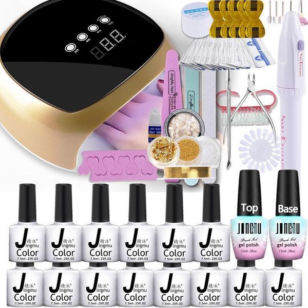 

manicure set with uv led nail lamp 52w 14 color gel polish kit sets tools drill machine art kits1