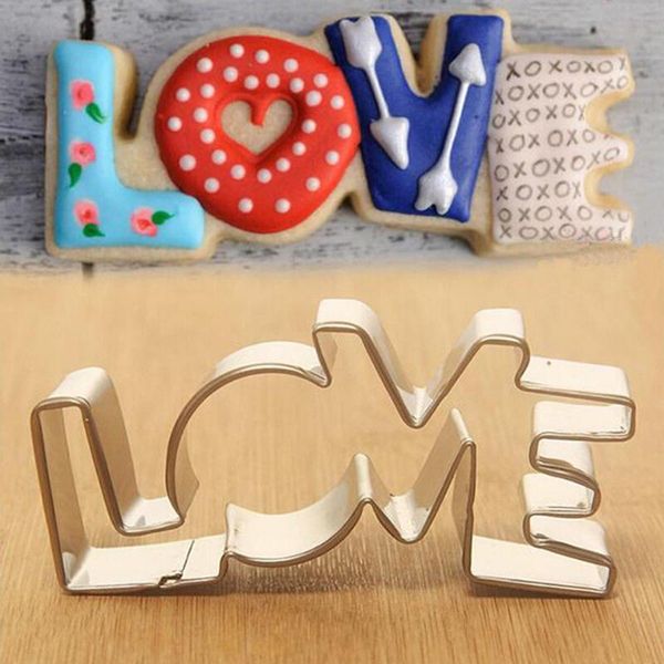 

baking moulds love letter shape pattern design stainless steel cookie cutter forms for biscuit mold bakeware pastry confectionery tools