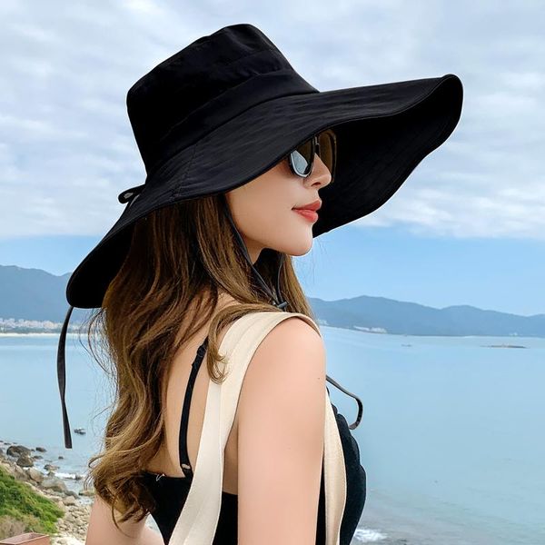 

wide brim hats 2021 fisherman hat women summer sun cap korean version of the wild shade big eaves uv protection basin caps, Blue;gray