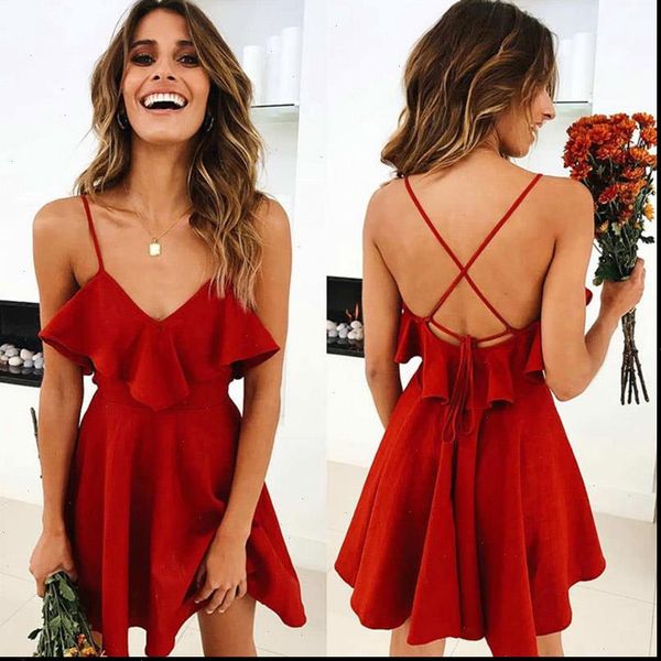

sleeveless slip red mini womens dresses sundress summer backless bandage v neck femme plus size vestidos, Black;gray