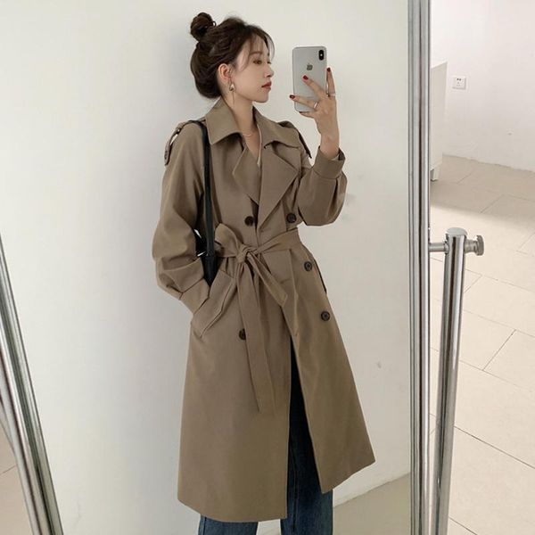 

women's trench coats coat windbreaker wear spring and autumn 2021 temperament, fashion, british style design, fashion, Tan;black