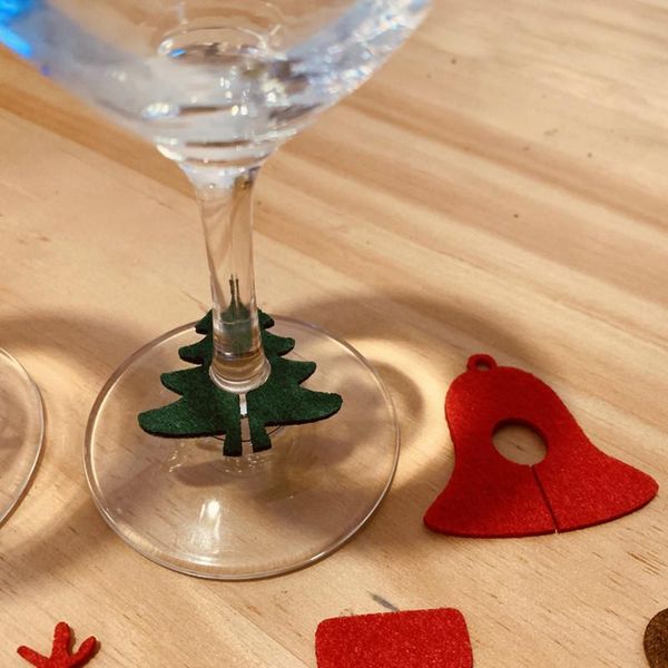 

christmas decorations 6-piece set tree wine glass pendant bells snowflake deer party decoration felt cup ring table