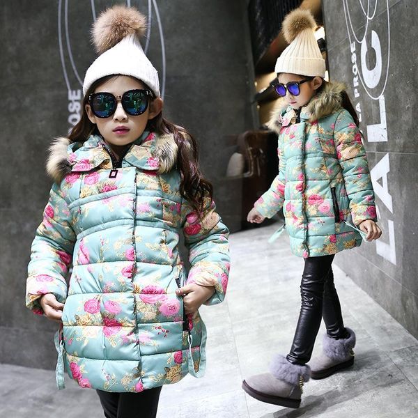

coat girl winter cotton-padded parka 2021 jacket fur girls, Blue;gray