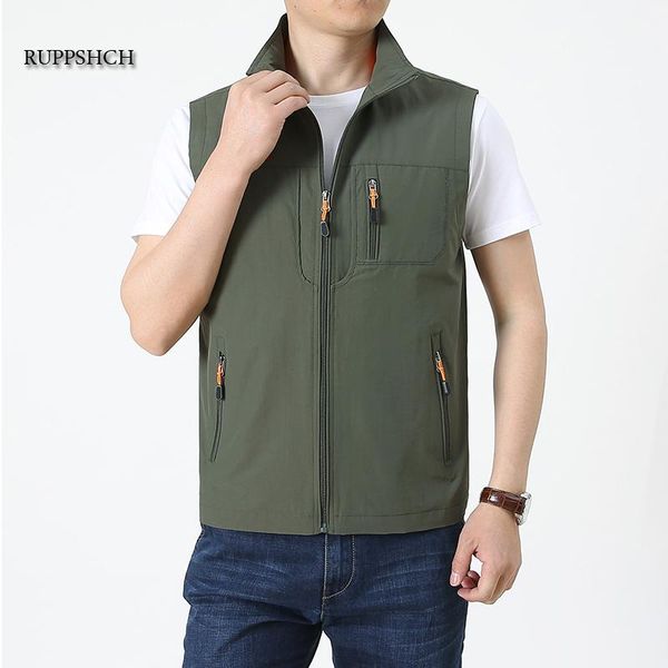 

men's vests men vest jacket breathable summer style solid color stand-up collar fishing mountaineering work sleeveless pocket, Black;white