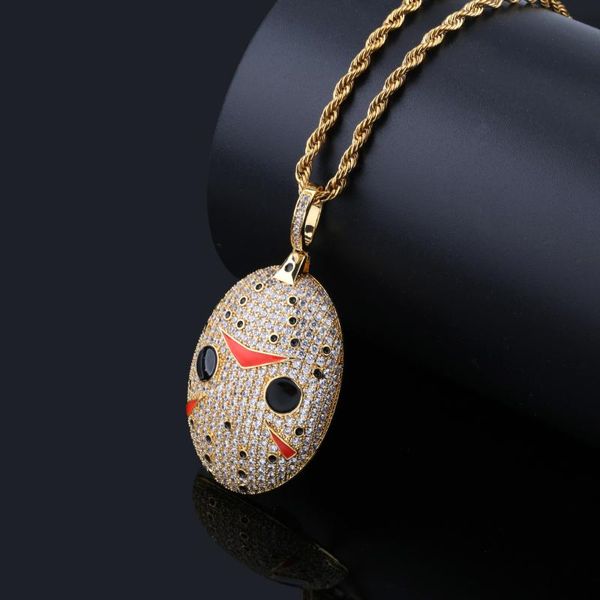 

pendant necklaces dnschic hip hop chainsaw frightening mask with micro inlaid zircon exaggerated tide brand necklace, Silver