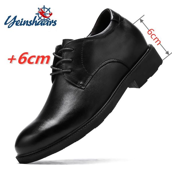 Kleidschuhe YEINSHAARS Business Leder Männer Aufzug Höhe Erhöhung Einlegesohle 6-8 cm Britisches Büro Schwarz Mode Freizeit