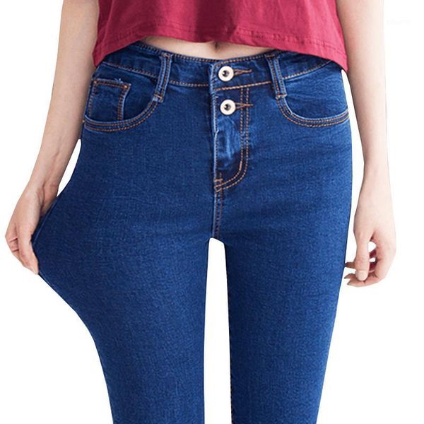 

women's jeans woman high waist skinny plus size ankle length basic slim black blue pencil elastic denim pant female autumn ok266