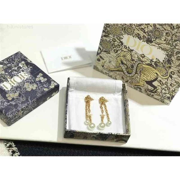 

earrings fashion luxury designer jewelry d family 2021 925 silver needle letter cd pig nose pearl two long simple, Golden