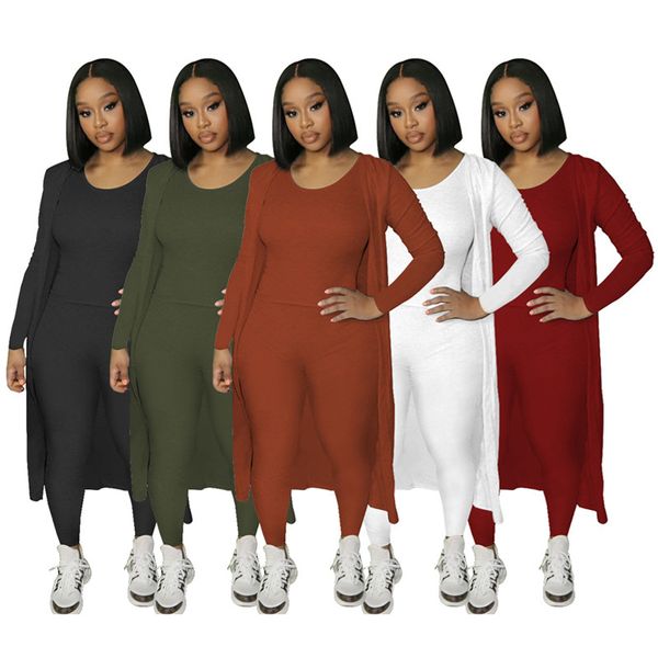 

women's two piece pants wholesale items bulk lots 3 set womens long sleeve cardigan vest outfits tracksuit solid clothing m7351 by dhl, White