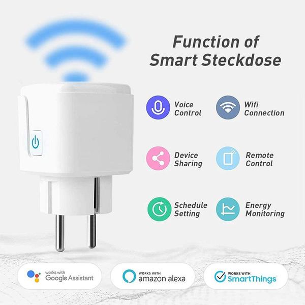 

smart power plugs wifi plug 16a eu socket tuya life app work with alexa google home assistant voice control monitor timing
