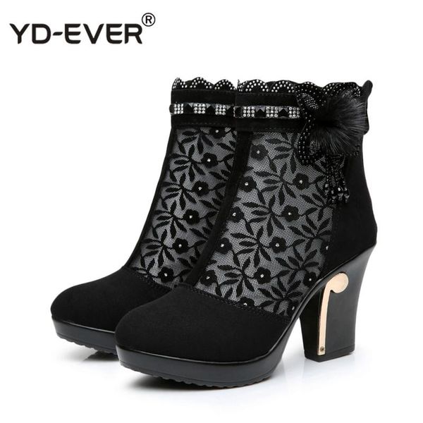 

boots genuine leather female spring and autumn cutout mesh high heels women's shoes, Black