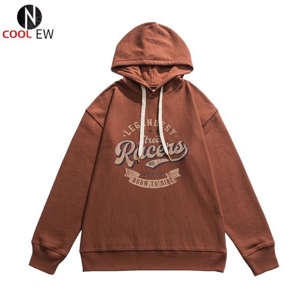 

men's hoodies & sweatshirts letter print fleece mens autumn casual amekaji loose retro long sleeve pullover men, Black