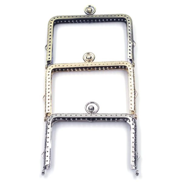 

bag parts & accessories 5pcs 11cm square metal purse frames pouch kiss clasps buckle handles diy crafts handbag hardware sewing holes, Black